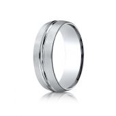 10k White Gold 7mm Comfort-Fit Satin-Finished with High Polished Center Cut Carved Design-Band