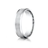 10k White Gold 6mm Comfort-Fit Satin-Finished with High Polished Beveled Edge Carved Design Band