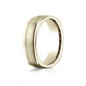 14k Yellow Gold 7mm Comfort-Fit Satin-Finished with Milgrain Four-Sided Carved Design Band