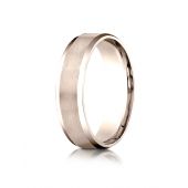 14k Rose Gold 6mm Comfort-Fit Satin-Finished with High Polished Beveled Edge Carved Design Band