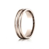 14k Rose Gold 6mm Comfort-Fit Satin-Finished with Parallel Grooves Carved Design Band