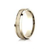 10k Yellow Gold 6mm Comfort-Fit Satin-Finished High Polished Beveled Edge Carved Design Band