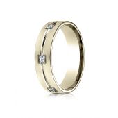 14k Yellow Gold 6mm ComfortFit Princess Cut Burnish Set 6-Stone Eternity Ring (0.60)ctw