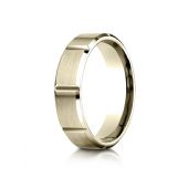 14k Yellow Gold 6mm Comfort-Fit Satin-Finished Grooves Carved Design Band