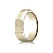 14k Yellow Gold 7mm Ergonomic Comfort-Fit Satin Finish with High Polish Beveled Edge Design Band