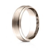 14k Rose Gold 7mm Comfort-Fit Satin-Finished with High Polished Drop Edge Carved Design Band