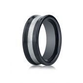 Ceramic 8mm Comfort-Fit Satin-Finished Concave Silver Inlay Design Ring