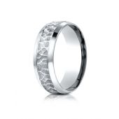 Platinum 7.5mm Comfort Fit Hammered Finish Beveled Edge Design Band