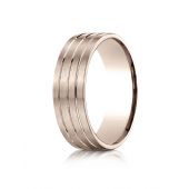 14k Rose Gold 7mm Comfort-Fit Satin-Finished with Parallel Center Cuts Carved Design Band