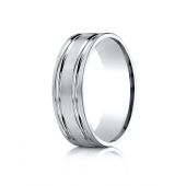18k White Gold 7mm Comfort-Fit Satin-Finished with Parallel Grooves Carved Design Band