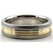 14K Gold Two Tone 6mm Shiny Yellow Groove Wedding Rings 208