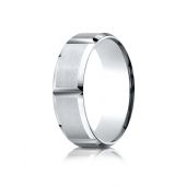 10k White Gold 7mm Comfort-Fit Satin-Finished Grooves Carved Design Band