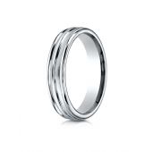 Platinum 4mm Comfort-Fit Satin-Finished High Polished Center Trim and Round Edge Carved Design Band