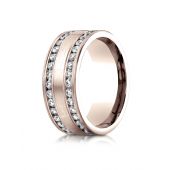 14k Rose Gold 8mm Comfort-Fit Double Row Channel Set 66-Stone Diamond Eternity Ring (1.32ct)