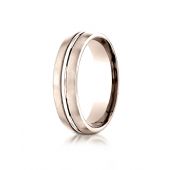 14k Rose Gold 6mm Comfort-Fit SatinFinished with High Polished Center Cut Carved Design Band