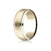 14Kt Yellow Gold 7mm Comfort-Fit Drop Bevel Swirl Finish Center Design Band