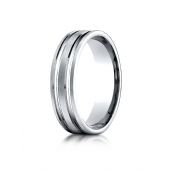 10k White Gold 6mm Comfort-Fit Satin Finished with Parallel Grooves Carved Design Band