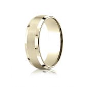 18k Yellow Gold 7mm Comfort-Fit Satin-Finished with High Polished Beveled Edge Carved Design Band