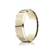 14k Yellow Gold 7mm Comfort-Fit Satin-Finished Grooves Carved Design Band