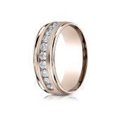 14k Rose Gold 8mm Comfort-Fit Channel Set 12-Stone Diamond Eternity Ring (.96ct)