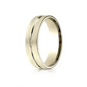 14k Yellow Gold 6mm ComfortFit Satin-Finished with High Polished Center Cut Carved Design Band