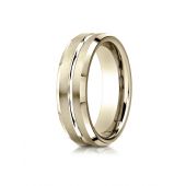 14k Yellow Gold 6mm Comfort-Fit Satin-Finished with High Polished Cut Carved Design Band
