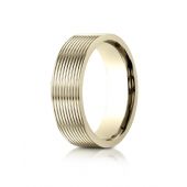 14k Yellow Gold 7mm Comfort-Fit Satin-Finished with Threaded Pattern Carved Design Band