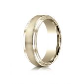 18k Yellow Gold 8mm Comfort-Fit Satin-Finished Step Edge Carved Design Band