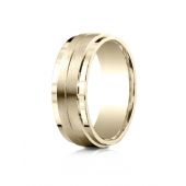 18k Yellow Gold 8mm Comfort-Fit Drop Bevel Satin Center Design Band