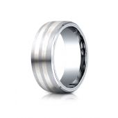 Cobaltchrome- Silver 8mm Comfort-Fit Satin-Finished Parallel Silver Inlay Design Ring