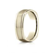14k Yellow Gold 7mm Comfort-Fit Satin-Finished Parallel Center Cuts Four-Sided Carved Design Band