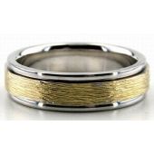 14K Gold Two Tone 6.5mm Rough Finish Wedding Bands Rings 201