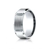 14k White Gold 8mm Comfort-Fit Satin-Finished Grooves Carved Design Band