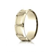 14k Yellow Gold 8mm Comfort-Fit Satin-Finished Beveled Edge Concave with Horizontal Cuts Carved Design Band