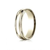 18k Yellow Gold 6mm Comfort-Fit High Polished with Milgrain Round Edge Carved Design Band