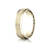 14k Yellow Gold 6mm Comfort-Fit Satin-Finished with High Polished Beveled Edge Carved Design Band