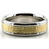 14K Gold Two Tone 6.5mm Hammered Wedding Bands Rings 202