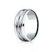 10k White Gold 8mm Comfort-Fit Drop Bevel Satin Center Cut Design Band