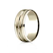 14k Yellow Gold 8mm Comfort-Fit Drop Bevel Satin Center Cut Design Band