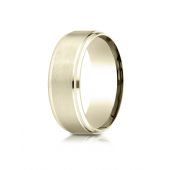 18k Yellow Gold 8mm Comfort-Fit Satin-Finished Drop Beveled Edge Carved Design Band