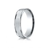 18k White Gold 6mm Comfort-Fit Satin Finish High Polished Round Edge Carved Design Band