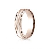 14k Rose Gold 6mm Comfort-Fit Chevron Design High Polished Round Edge Carved Design Band