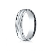 18k White Gold 6mm Comfort-Fit Chevron Design High Polished Round Edge Carved Design Band