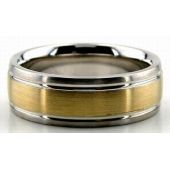 14K Gold Two Tone 7mm Satin Finish Comfort Fit Wedding Band 204