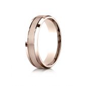 14k Rose Gold 6mm Comfort-Fit Satin-Finished High Polished Beveled Edge Carved Design Band