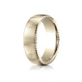 14k Yellow Gold 7.5mm Comfort-Fit Satin-Finished Rivet Coin Edging Carved Design Band