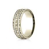 18 Karat Yellow Gold 7.5mm Comfort-Fit Hammered Finish Double High Polish Cut Design Band