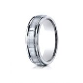 14k White Gold 6mm Comfort-Fit Satin-Finished 8 High Polished Center Cuts and Round Edge Carved Design Band