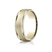18k Yellow Gold 7mm Comfort-Fit Wired-Finished High Polished Round Edge Carved Design Band