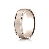 14k Rose Gold 7mm Comfort-Fit Satin Finish High Polished Round Edge Carved Design Band